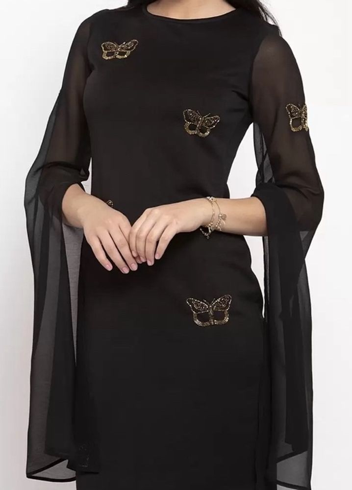 Kasually Black Butterfly Sleeve Dress