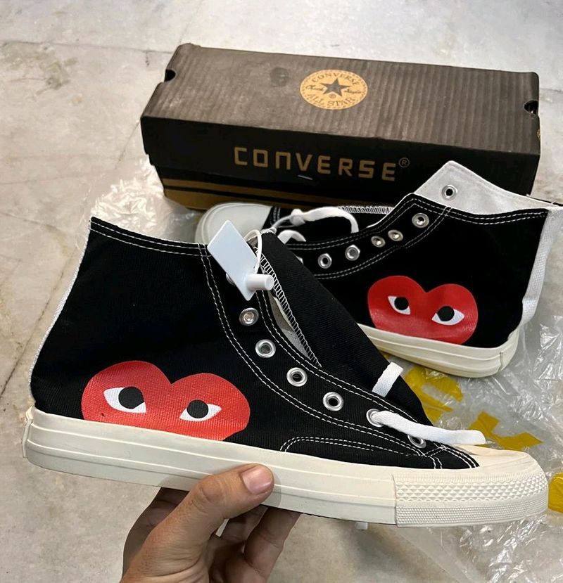 CONVERSE CDG PLAY BLACK HIGH TOPS SNEAKERS