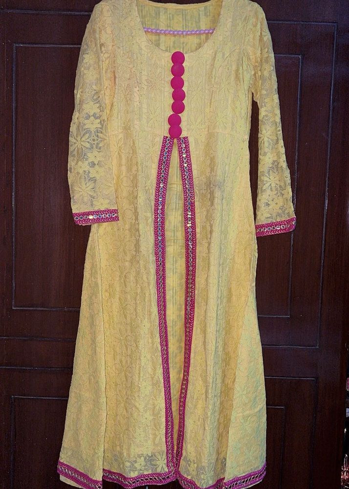 Yellow And Magenta Frock With Pant