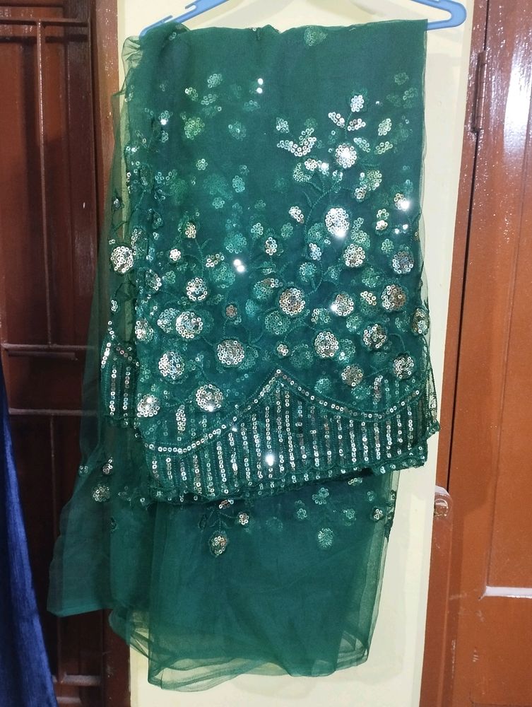 Green Net Saree Piece