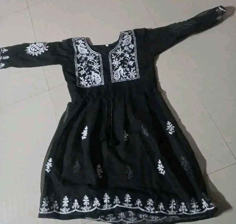 Black With White Printed Kurti