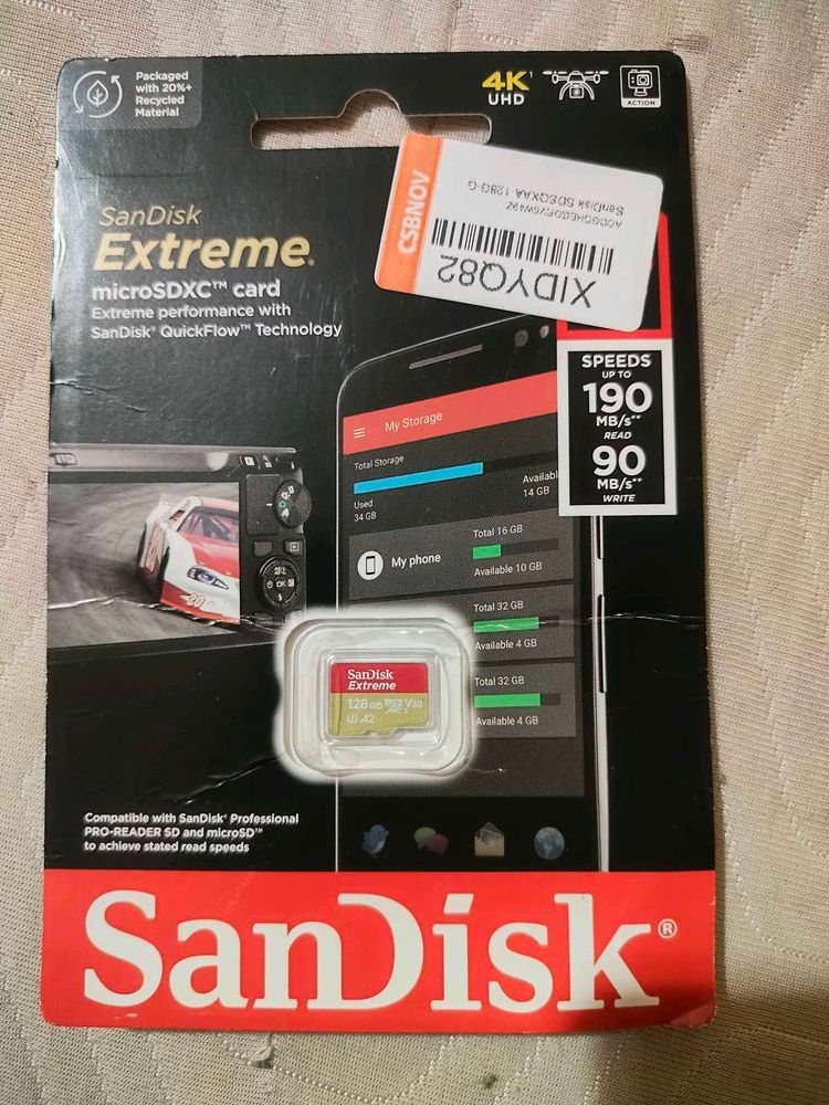 New Sandisk Xtreme 128gb Memory Card