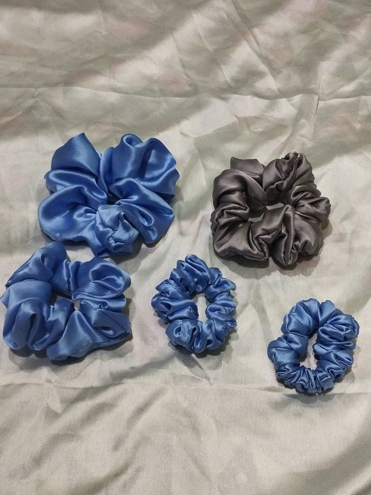 Satin Scrunchies 4 Blue 1 Free Scrunchie