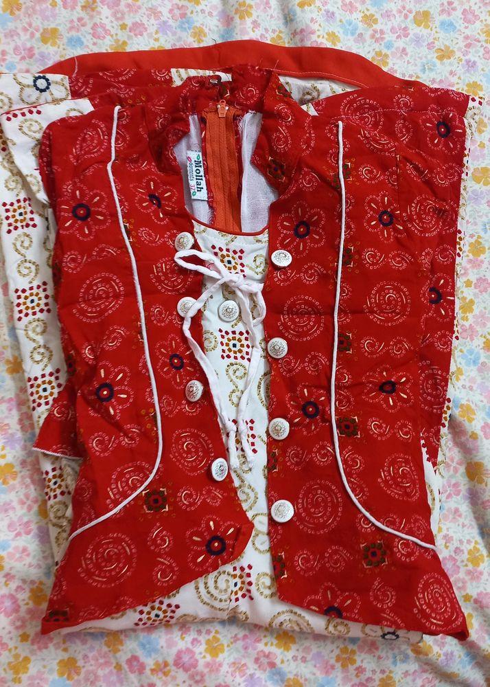 Red & white  Girls Kurta