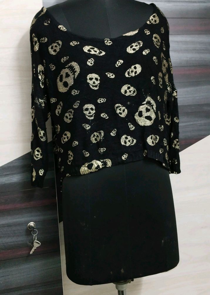 Skull Loose Fit Crop Plus Size Sweater