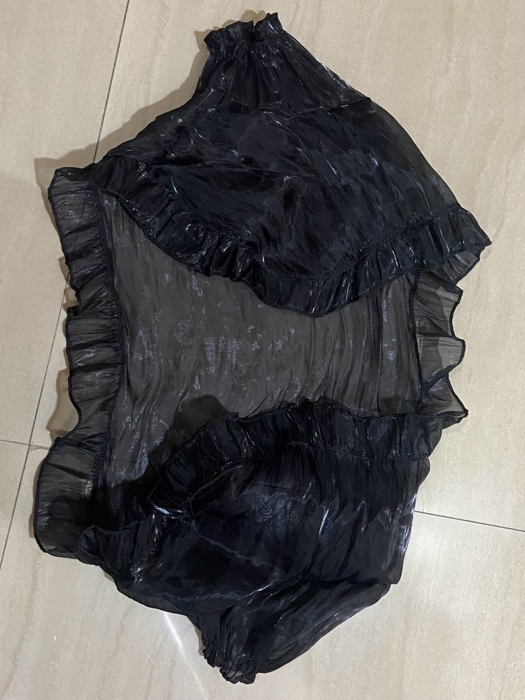 Transparent Frilled Black Short Shrug .