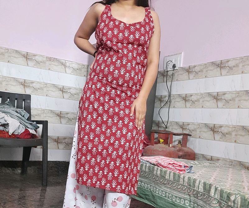 Kurti Red Cotton Print