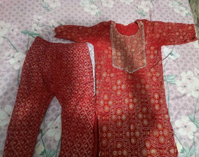 Pack Of 2 Kurti And Bottomwear Set Red & Pink