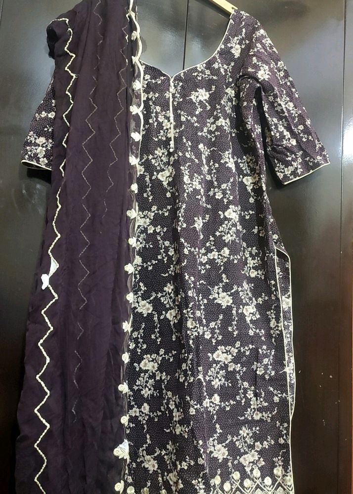 Brown Printed Suit Salwar With Dupatta, Bust 44