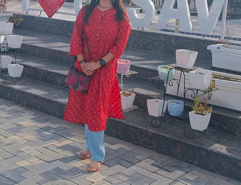 Red And Cream Kurti