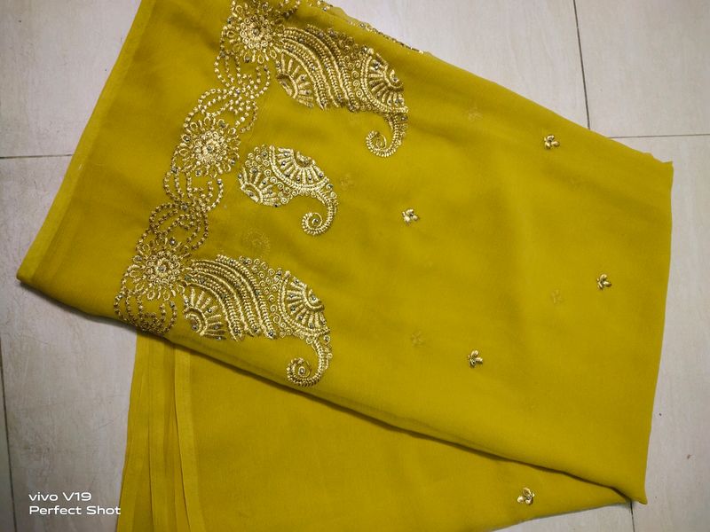 Limegreen With Golden Saree