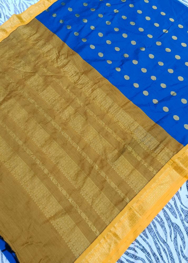 blue colour gold shining saree