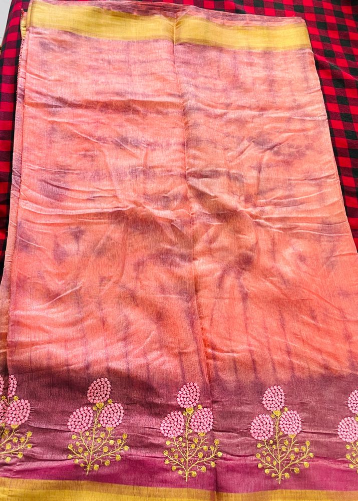 Peach Shibori Cotton at Silk Saree