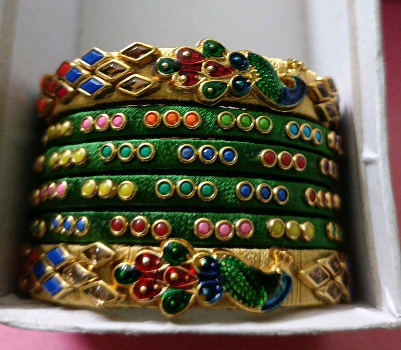 Silk Thread Kundan Bangles