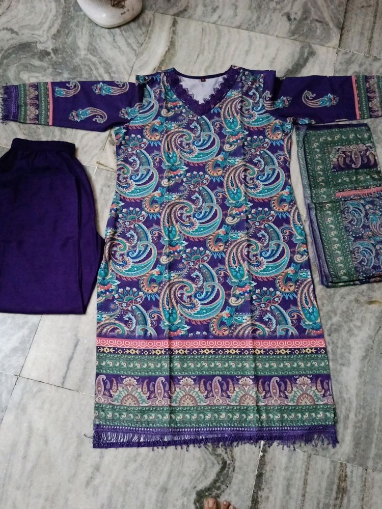 Cotton Blend Trendy Kurti Set