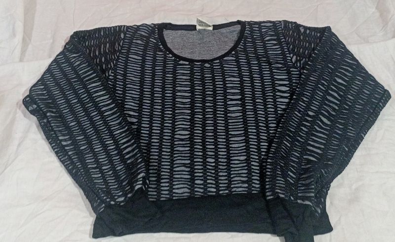 Black Thread Design Crop Top