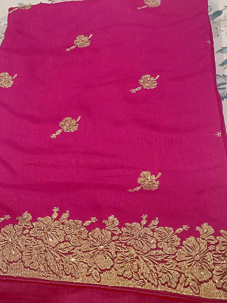 Rich Pink Golden Border saree