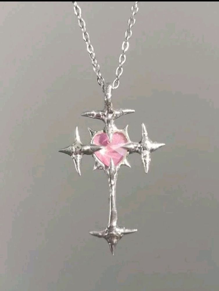 Y2k Imported Cross Pink Rhinestone Necklace🩰⭐🎀💝