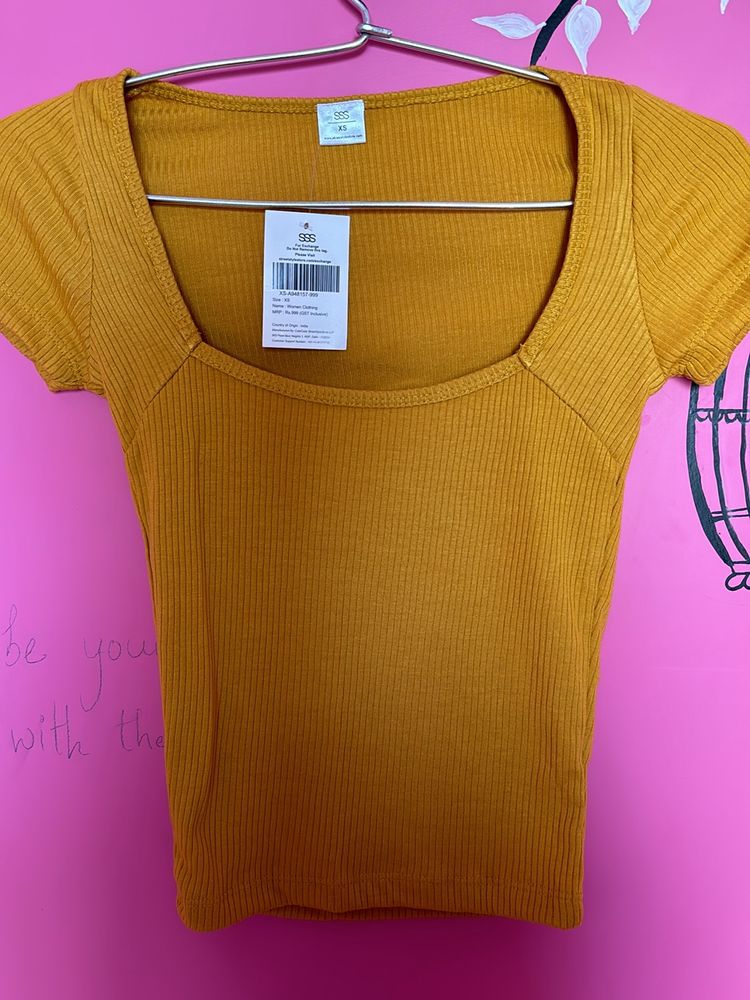 Mustard Color Fitted Rib Top