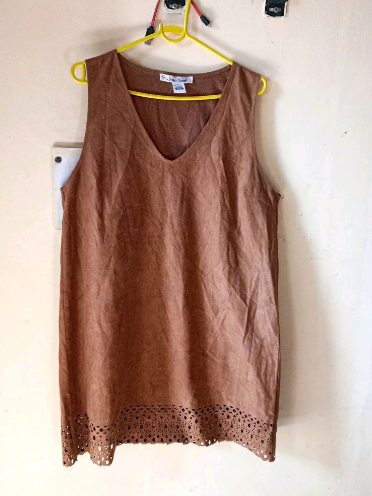 ABrown Suede Dress Or Long Top With Detailing