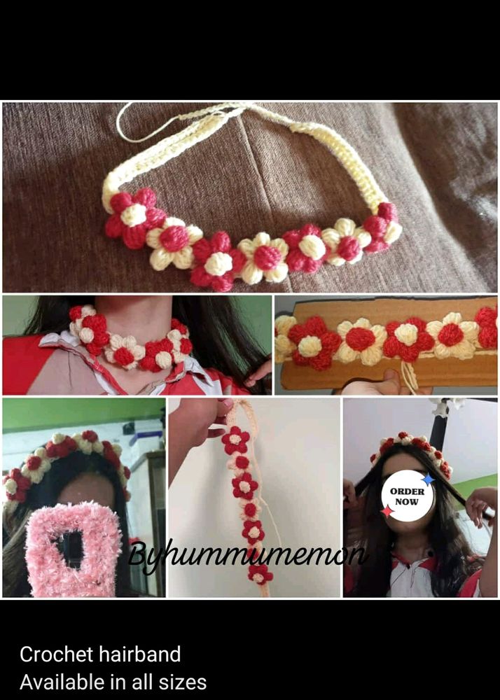 Crochet Puff Flowers Belt Hairband