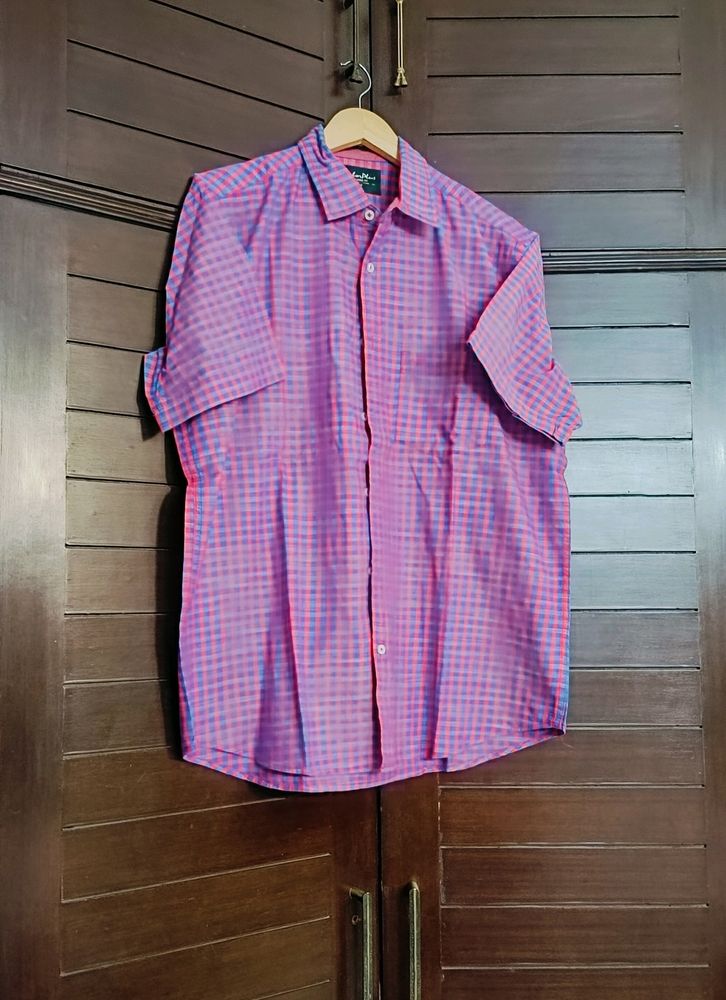 Colorplus Men Pink Checks Cotton Tailor Fit Shirt