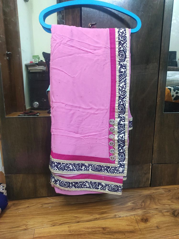 Fresh Pink Saree With Designer Blouse