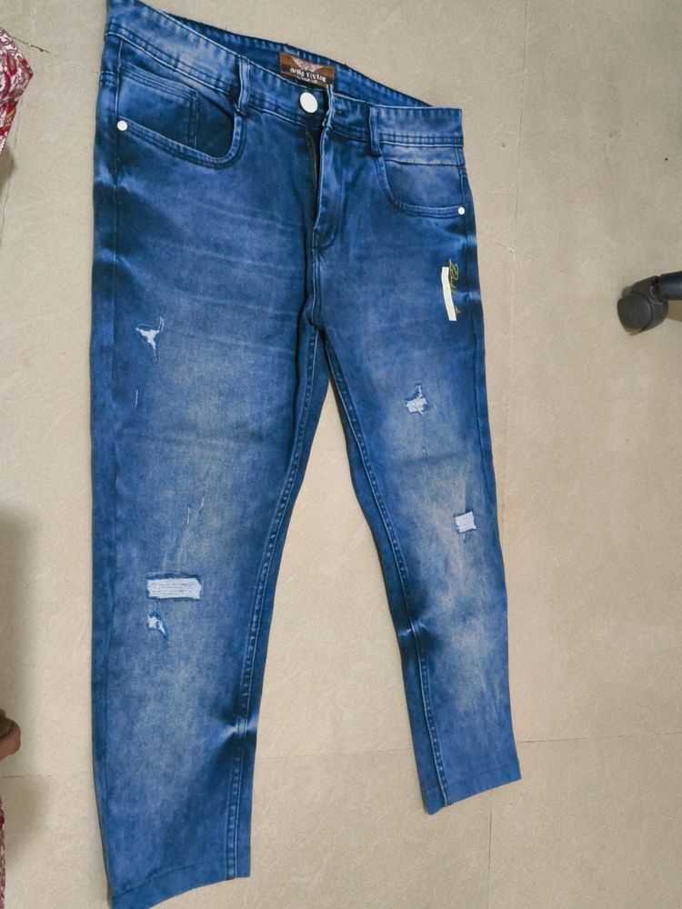 Blue Shaded Torn Denim Jeans