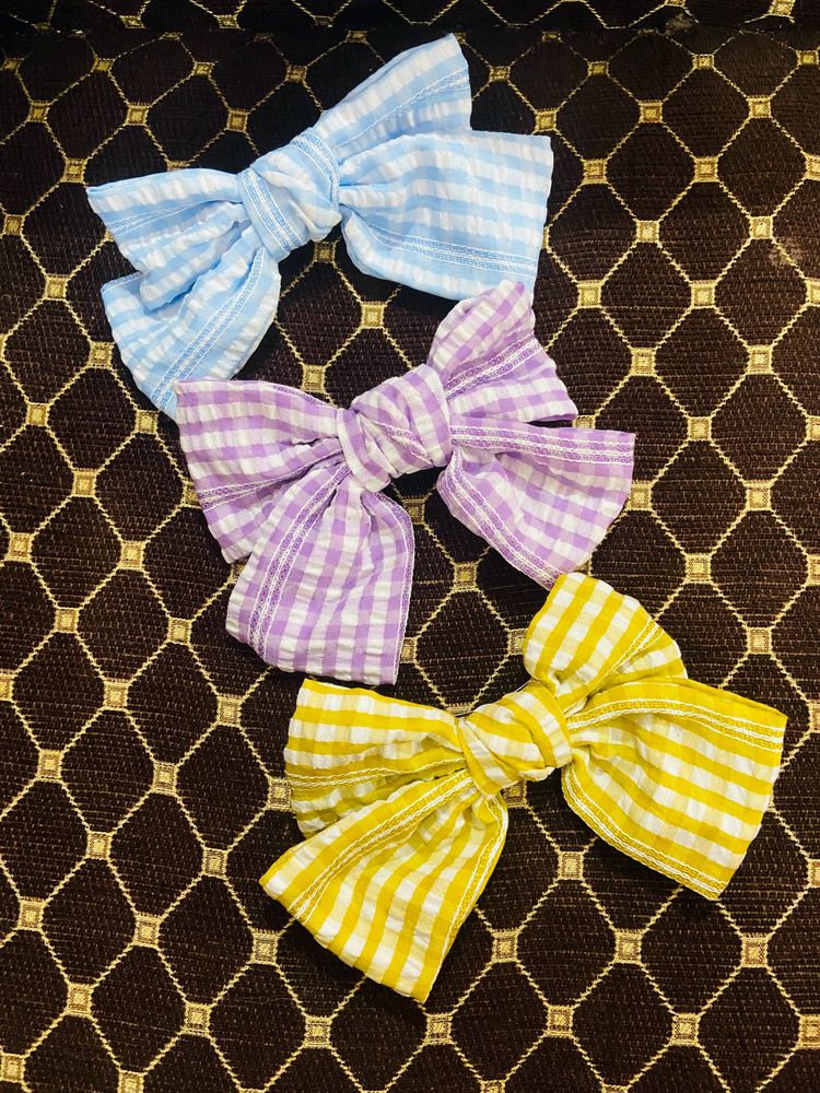 Gingham Big Size Hair Bow Pack Of 3