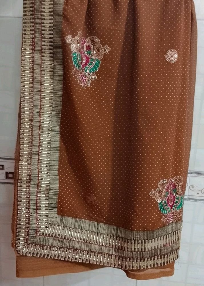 Brown Work Saree