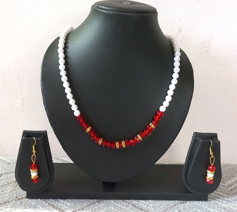 Red White Beads Jewellery Set