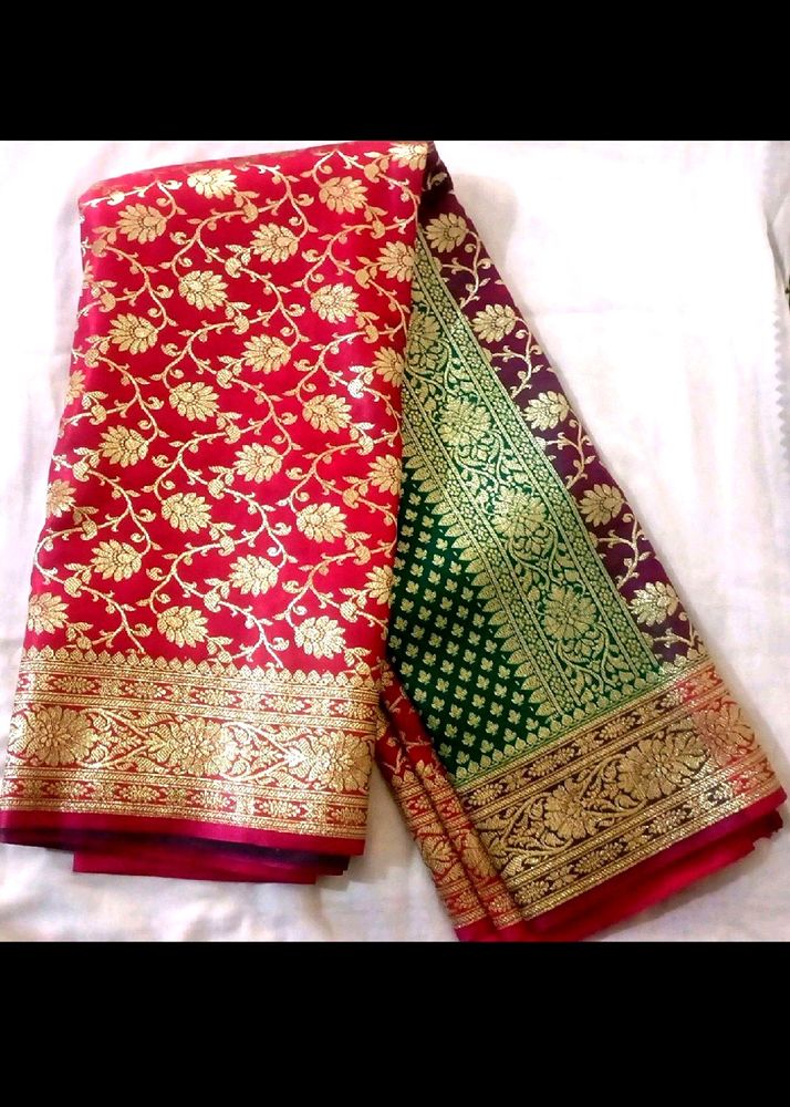 New Green And Pink Katan Banarasi Saree