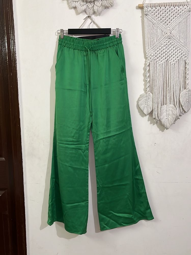 H&M Green satin Flared Pants