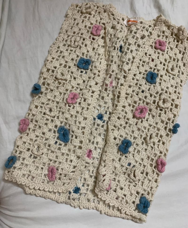 Beige Wool Crochet Vest