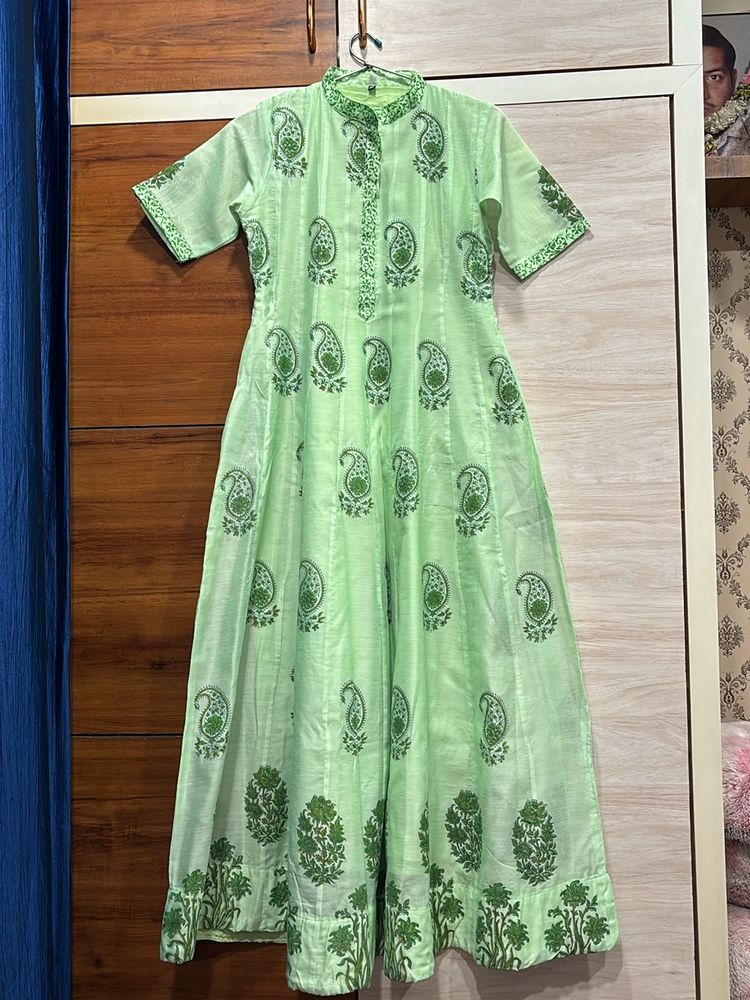 Boutique Flared Green Gown Silk