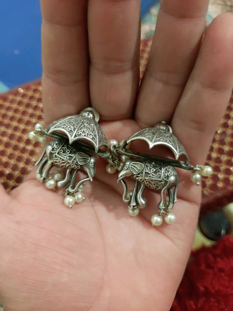 German Silver Antique Elephant Earrings