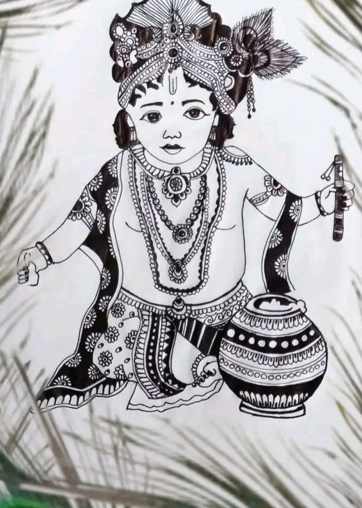 Handmade Mandala Art Of Shri Krishna