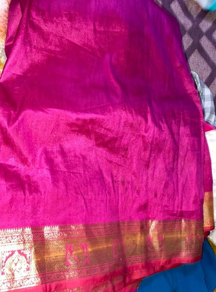 Magenta Saree With Golden  Border