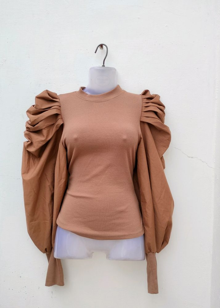 Brown Puffed Sleeves Top 🤎✨