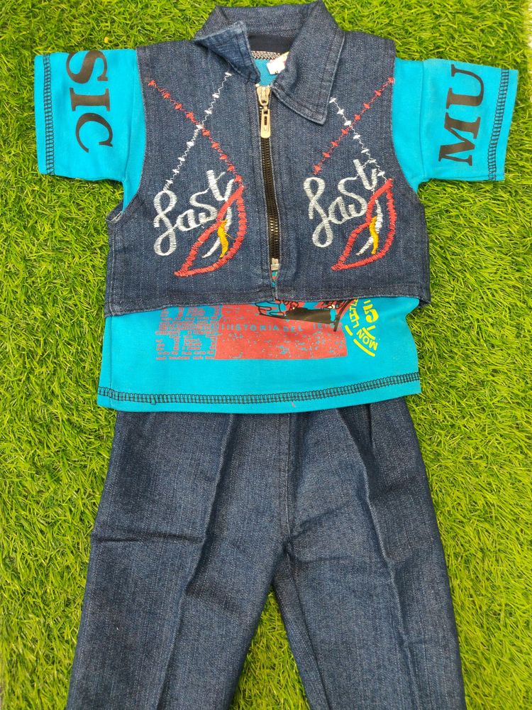 Stylist Boy Tshirt With Half Vascoat And Jeans