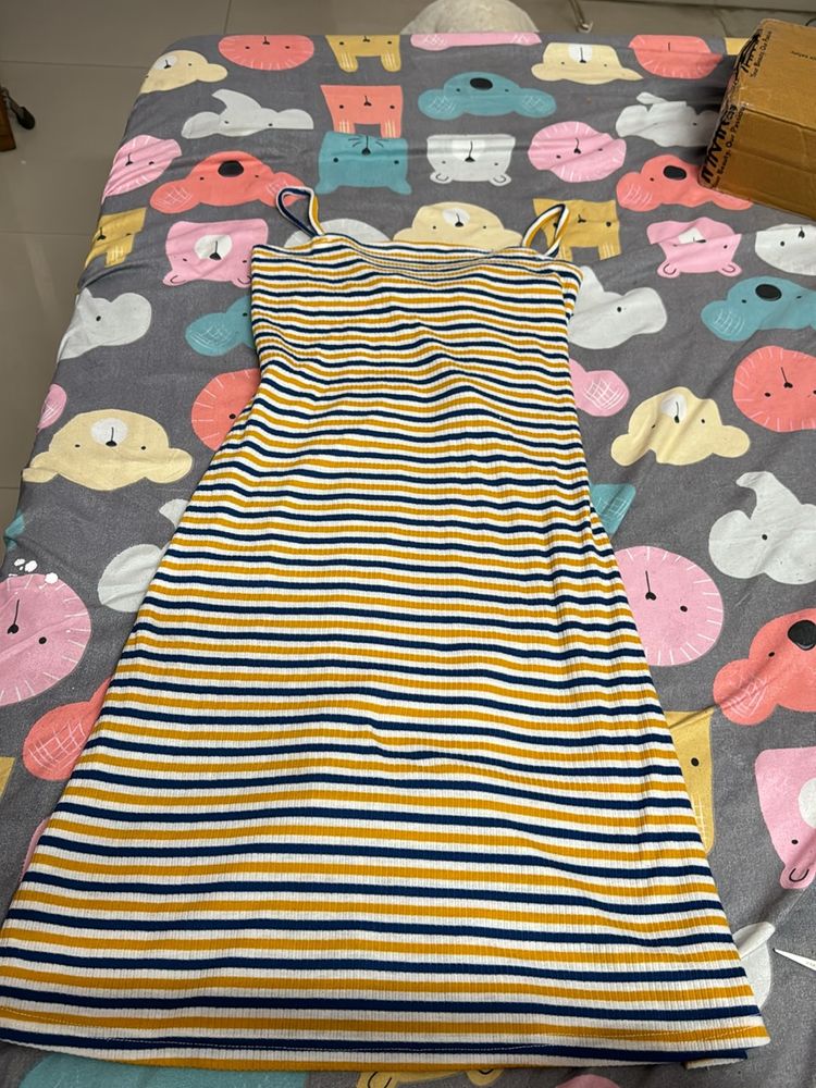 Multicolor Stripe Print on Cotton Yarn Dyed Dress