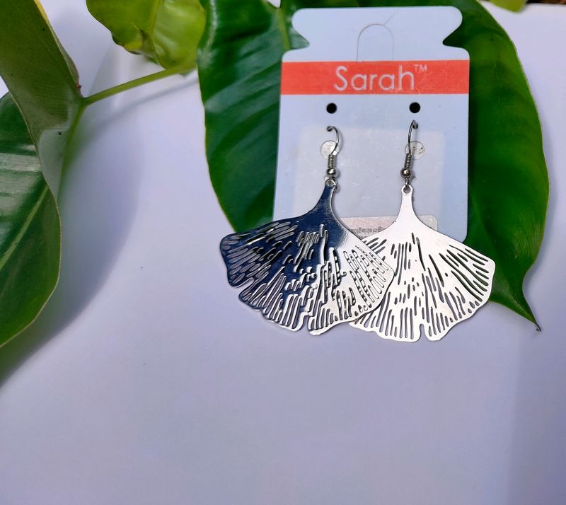 Silver Earrings Ginkgo Leaf