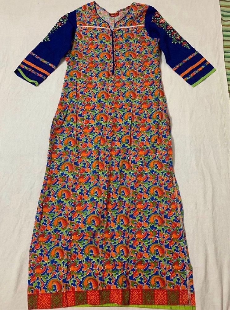 Floral Kurta Multicolour Orange Blue