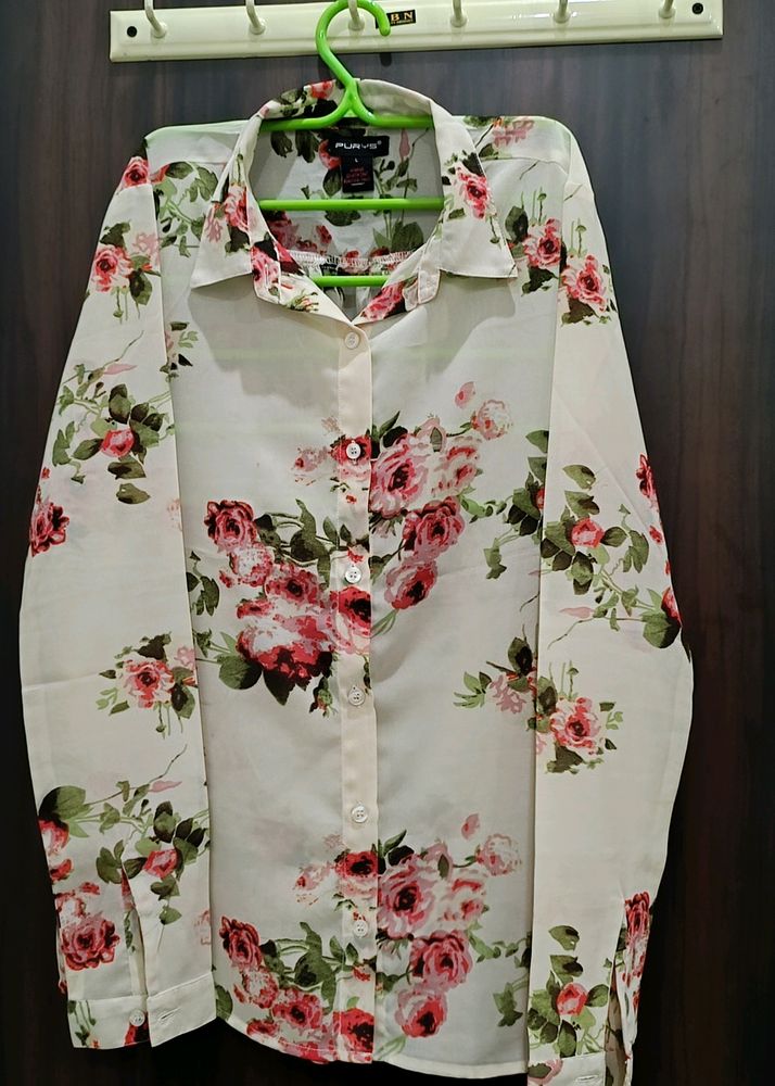 Light Beige Colour Floral Print Shirt For Girls