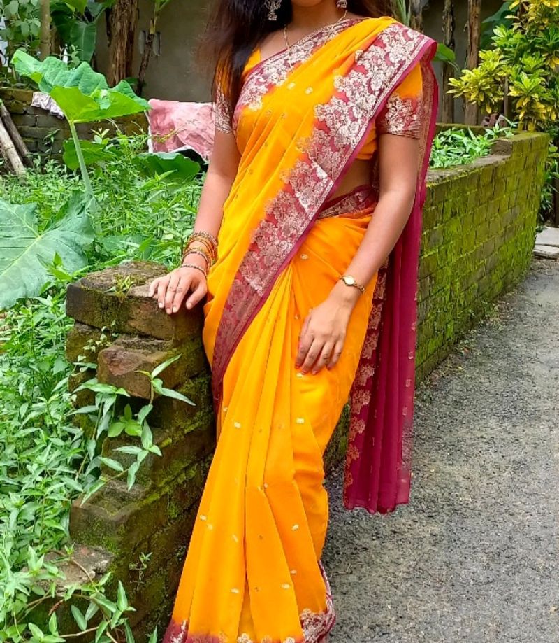 yellow Georgette saree