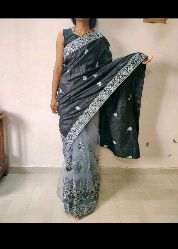 Black And Gray Partywear Saree 🖤