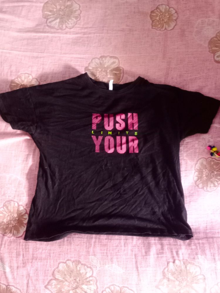 Black With Pink Letters..T Shirt For Women