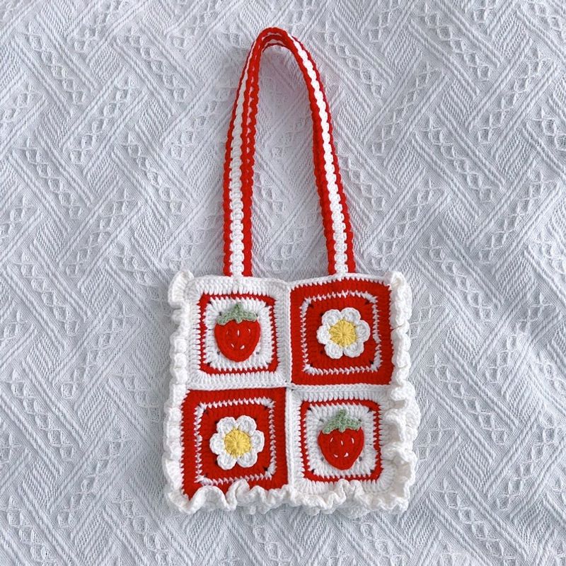 Crochet Daisy Flower And Strawberry Shoulder Bag