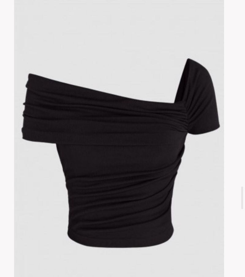 Black Ruched Off-shoulder Short Sleeves Crop Top