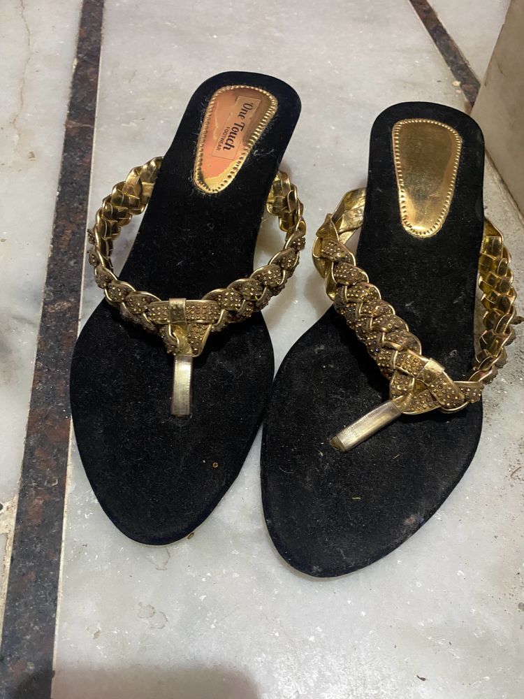 Black And Golden Sandal